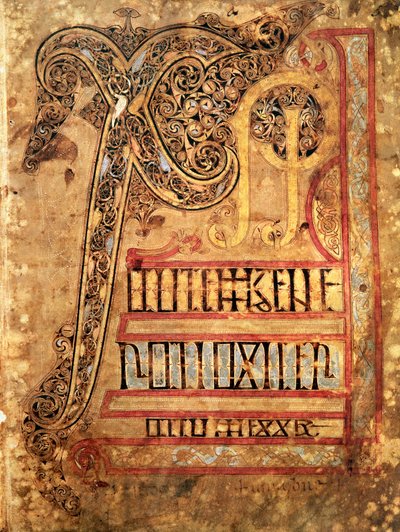 Initial page from the Lichfield Gospels, c.720 by English School
